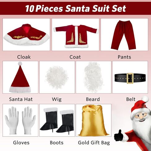 Santa Claus Costume for Men Santa Suit Adults Deluxe Santa Costume Christmas Santa Outfit in Kuwait
