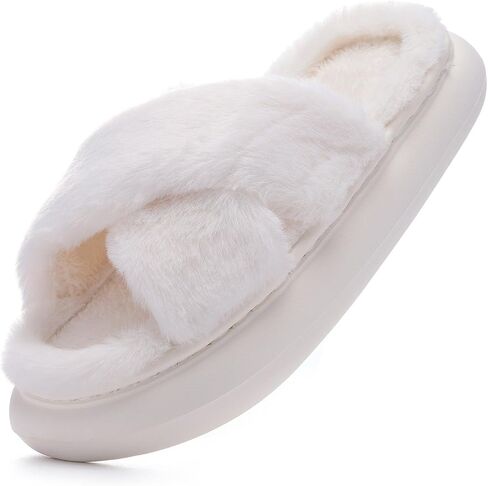 شباشب منزلية منفوشة للسيدات ذات شريط متقاطع، نعل سميك مريح مفتوح عند الأصابع من إسفنج الذاكرة غير قابل للانزلاق للنساء في الأماكن المغلقة والخارجية in Kuwait