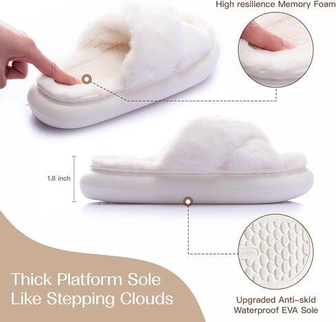 شباشب منزلية منفوشة للسيدات ذات شريط متقاطع، نعل سميك مريح مفتوح عند الأصابع من إسفنج الذاكرة غير قابل للانزلاق للنساء في الأماكن المغلقة والخارجية in Kuwait