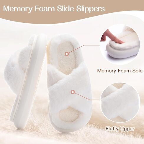 شباشب منزلية منفوشة للسيدات ذات شريط متقاطع، نعل سميك مريح مفتوح عند الأصابع من إسفنج الذاكرة غير قابل للانزلاق للنساء في الأماكن المغلقة والخارجية in Kuwait