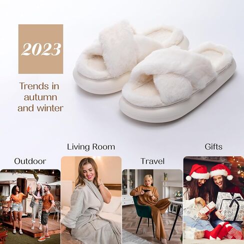 شباشب منزلية منفوشة للسيدات ذات شريط متقاطع، نعل سميك مريح مفتوح عند الأصابع من إسفنج الذاكرة غير قابل للانزلاق للنساء في الأماكن المغلقة والخارجية in Kuwait