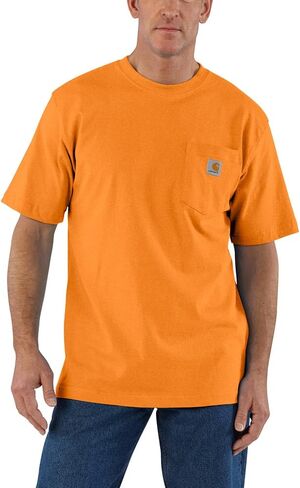تي شيرت Carhartt رجالي كبير وطويل فضفاض ثقيل الوزن بأكمام قصيرة وجيب، Marmalade Heather in Saudi Arabia