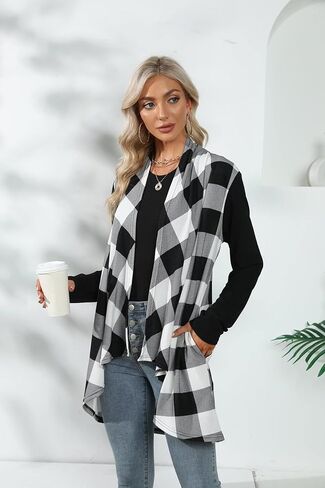 سترة نسائية طويلة الأكمام مفتوحة من الأمام من Dressmine، سترة طويلة محبوكة منقوشة من Buffalo، ملابس خارجية in Kuwait