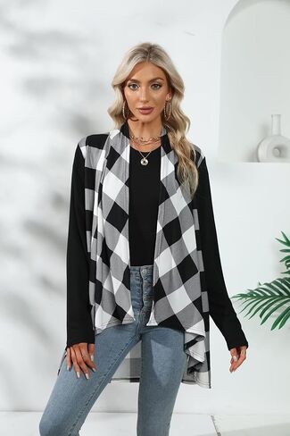 سترة نسائية طويلة الأكمام مفتوحة من الأمام من Dressmine، سترة طويلة محبوكة منقوشة من Buffalo، ملابس خارجية in Kuwait
