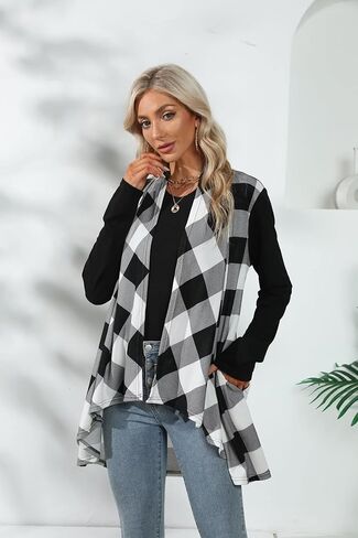 سترة نسائية طويلة الأكمام مفتوحة من الأمام من Dressmine، سترة طويلة محبوكة منقوشة من Buffalo، ملابس خارجية in Kuwait
