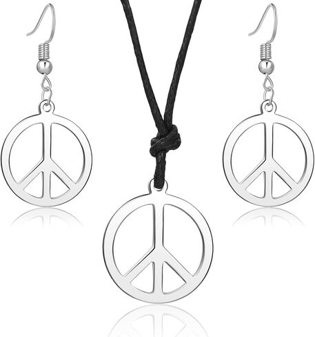 OOOPEL علامة السلام قلادة طقم من الحلقان للنساء الفضة الذهب الهبي نمط قلادة قلادة 18K مطلية بالذهب علامة السلام مجموعة مجوهرات هدية in Kuwait