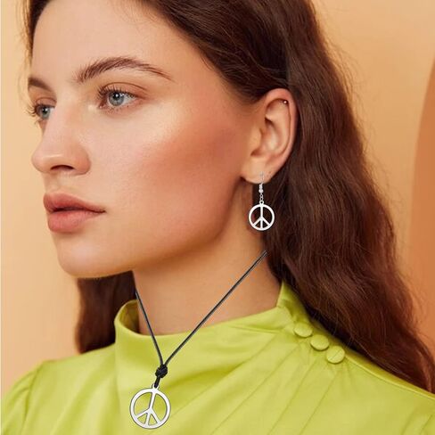 OOOPEL علامة السلام قلادة طقم من الحلقان للنساء الفضة الذهب الهبي نمط قلادة قلادة 18K مطلية بالذهب علامة السلام مجموعة مجوهرات هدية in Kuwait