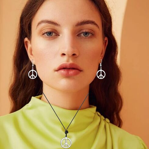 OOOPEL علامة السلام قلادة طقم من الحلقان للنساء الفضة الذهب الهبي نمط قلادة قلادة 18K مطلية بالذهب علامة السلام مجموعة مجوهرات هدية in Kuwait