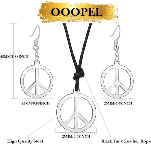 OOOPEL علامة السلام قلادة طقم من الحلقان للنساء الفضة الذهب الهبي نمط قلادة قلادة 18K مطلية بالذهب علامة السلام مجموعة مجوهرات هدية in Kuwait