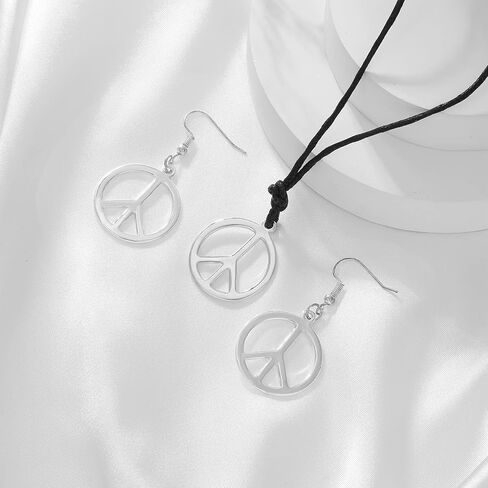 OOOPEL علامة السلام قلادة طقم من الحلقان للنساء الفضة الذهب الهبي نمط قلادة قلادة 18K مطلية بالذهب علامة السلام مجموعة مجوهرات هدية in Kuwait