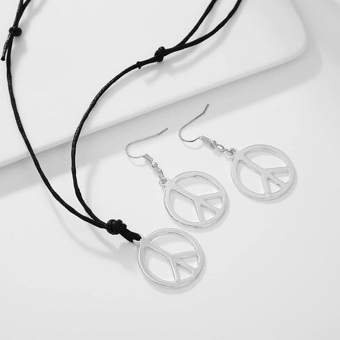 OOOPEL علامة السلام قلادة طقم من الحلقان للنساء الفضة الذهب الهبي نمط قلادة قلادة 18K مطلية بالذهب علامة السلام مجموعة مجوهرات هدية in Kuwait