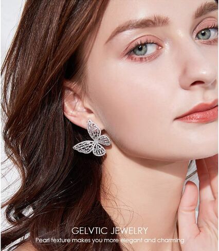 GELVTIC Women's Jewelry Sets Crystal Butterfly Earrings Necklaces for Women Girls Cubic Zirconia White Gold Butterfly Necklace Ring Bangle Bracelet Birthday Anniversary Valentines Mother's Day Jewelry Gifts for Mom Bridesmaid Wife Sister Friend in Kuwait
