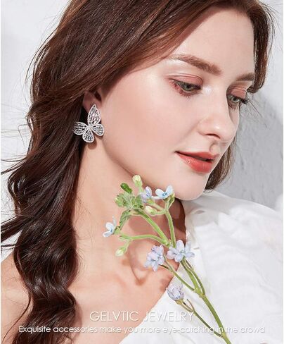 GELVTIC Women's Jewelry Sets Crystal Butterfly Earrings Necklaces for Women Girls Cubic Zirconia White Gold Butterfly Necklace Ring Bangle Bracelet Birthday Anniversary Valentines Mother's Day Jewelry Gifts for Mom Bridesmaid Wife Sister Friend in Kuwait