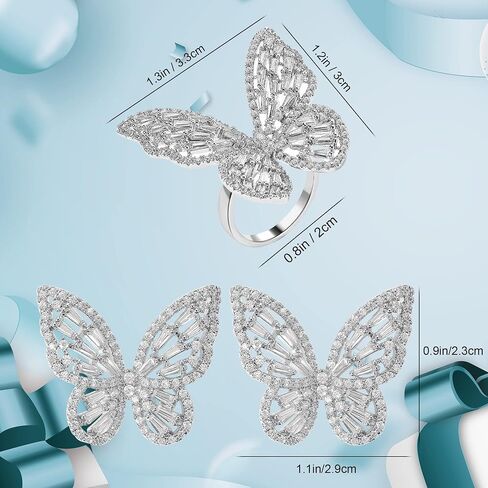 GELVTIC Women's Jewelry Sets Crystal Butterfly Earrings Necklaces for Women Girls Cubic Zirconia White Gold Butterfly Necklace Ring Bangle Bracelet Birthday Anniversary Valentines Mother's Day Jewelry Gifts for Mom Bridesmaid Wife Sister Friend in Kuwait