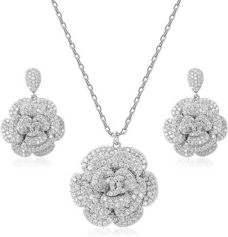 GELVTIC Women's Jewelry Sets Crystal Butterfly Earrings Necklaces for Women Girls Cubic Zirconia White Gold Butterfly Necklace Ring Bangle Bracelet Birthday Anniversary Valentines Mother's Day Jewelry Gifts for Mom Bridesmaid Wife Sister Friend in Kuwait