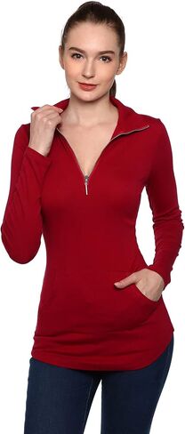 AmélieBoutik Women Quarter Zip Pocket Curve Hem Tunic Top in Kuwait