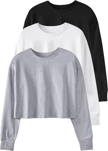 Cosy Pyro Womens Long Sleeve Crop Tops Athletic Casual Cropped Cotton Workout Sweatshirt with Thumb Hole in Kuwait
