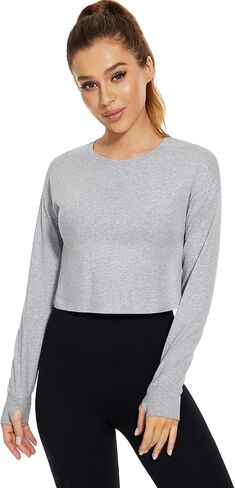 Cosy Pyro Womens Long Sleeve Crop Tops Athletic Casual Cropped Cotton Workout Sweatshirt with Thumb Hole in Kuwait