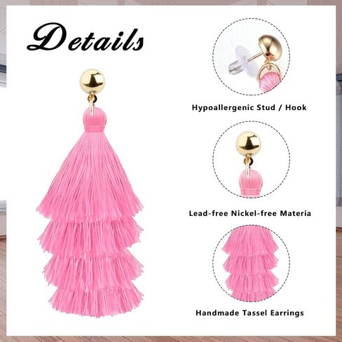 LOYALLOOK 4Pairs Tassel Earrings For Women Fan Shape Tassel Earrings Long Thread Tassel Earrings Bohemian Fringe Drop Handmade Earrings in Kuwait