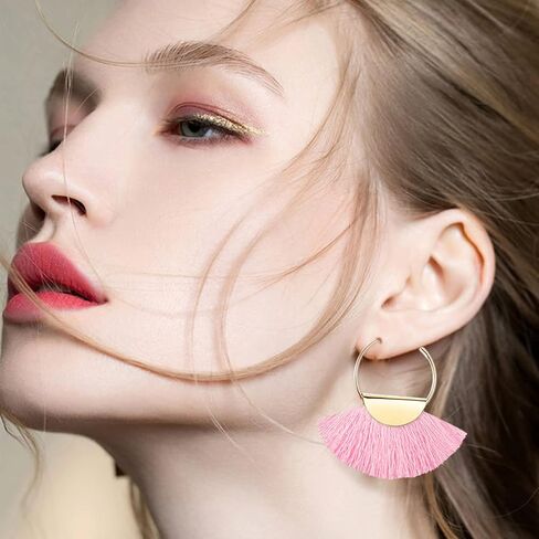 LOYALLOOK 4Pairs Tassel Earrings For Women Fan Shape Tassel Earrings Long Thread Tassel Earrings Bohemian Fringe Drop Handmade Earrings in Kuwait