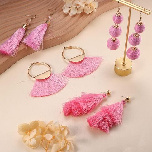 LOYALLOOK 4Pairs Tassel Earrings For Women Fan Shape Tassel Earrings Long Thread Tassel Earrings Bohemian Fringe Drop Handmade Earrings in Kuwait