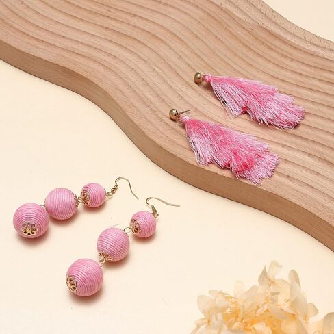 LOYALLOOK 4Pairs Tassel Earrings For Women Fan Shape Tassel Earrings Long Thread Tassel Earrings Bohemian Fringe Drop Handmade Earrings in Kuwait