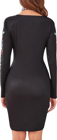 فستان KINMIU النسائي للهالوين بتصميم هيكل عظمي وأكمام طويلة، فستان قصير قصير in Kuwait