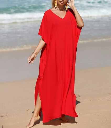 فساتين قفطان ذات لون سادة من Youuxooa للنساء بمقاس كبير قفطان طويل لملابس السباحة in Kuwait