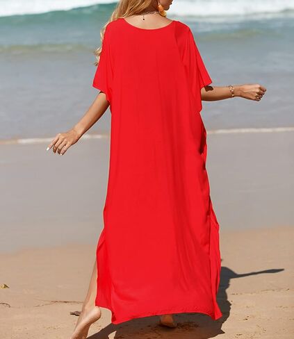 فساتين قفطان ذات لون سادة من Youuxooa للنساء بمقاس كبير قفطان طويل لملابس السباحة in Kuwait