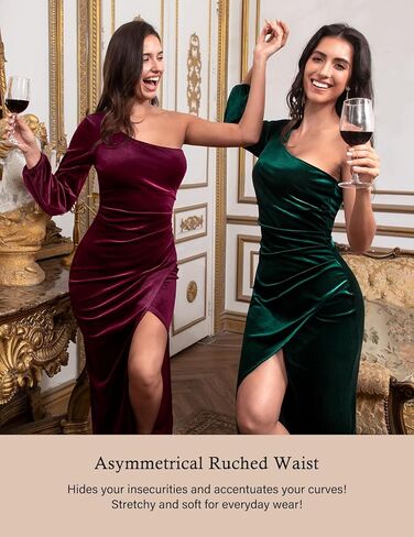 فستان DRESSTELLS نسائي مخملي بكتف واحد، وأكمام طويلة وفتحة ضيقة، فساتين ضيوف حفلات الزفاف 2023 in Kuwait