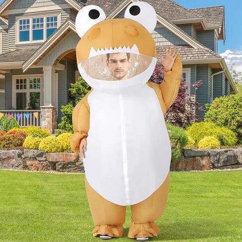 COMIN Inflatable Dinosaur Costume for Adults Blow Up Costume Dino Inflatable Costume Brown Full Body for Halloween Party in Kuwait