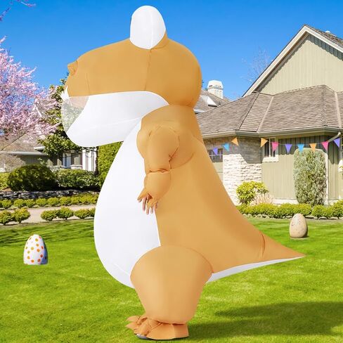 COMIN Inflatable Dinosaur Costume for Adults Blow Up Costume Dino Inflatable Costume Brown Full Body for Halloween Party in Kuwait