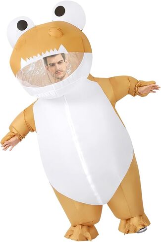 COMIN Inflatable Dinosaur Costume for Adults Blow Up Costume Dino Inflatable Costume Brown Full Body for Halloween Party in Kuwait