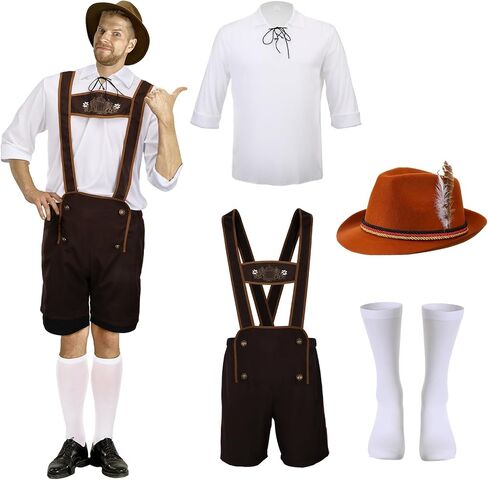 Newcotte Set of 4 German Bavarian Oktoberfest Costume Set for Men Adult Costume for Dress Party and Beer Festival in Saudi Arabia