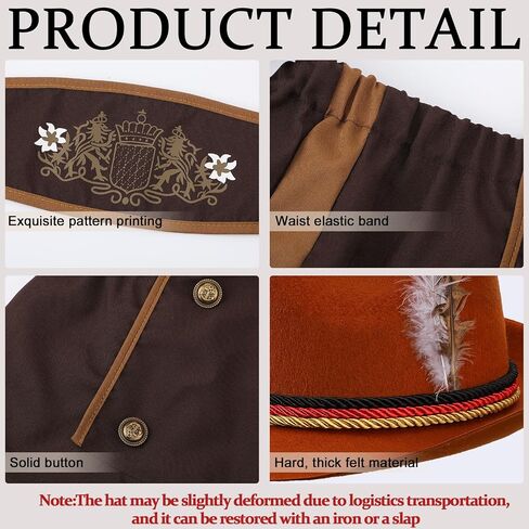 Newcotte Set of 4 German Bavarian Oktoberfest Costume Set for Men Adult Costume for Dress Party and Beer Festival in Saudi Arabia