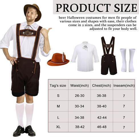 Newcotte Set of 4 German Bavarian Oktoberfest Costume Set for Men Adult Costume for Dress Party and Beer Festival in Saudi Arabia