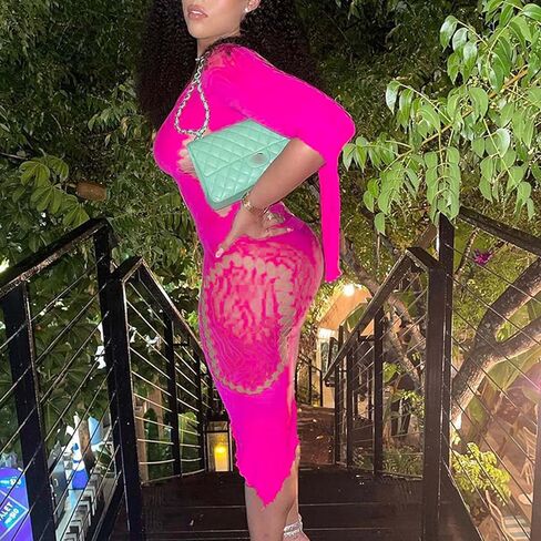 فستان فتاة الملصق، فستان Bodycon مثير، بدون أكتاف وأكمام طويلة مفرغة من قطعة واحدة للحفلات الليلية للنساء in Kuwait