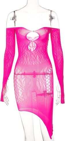 فستان فتاة الملصق، فستان Bodycon مثير، بدون أكتاف وأكمام طويلة مفرغة من قطعة واحدة للحفلات الليلية للنساء in Kuwait