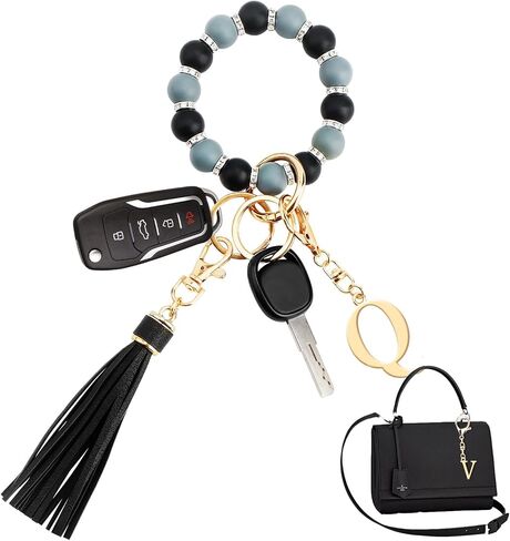 WALLFID Wrist Keychain for Women Silicone Keychain Wristlet with Metal Alphabet Initial Letter and Leather Tassel in Kuwait