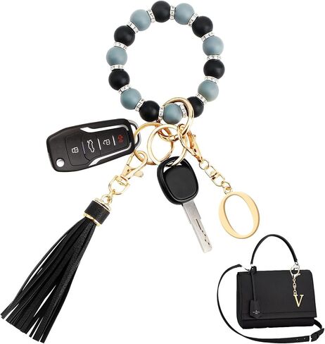 WALLFID Wrist Keychain for Women Silicone Keychain Wristlet with Metal Alphabet Initial Letter and Leather Tassel in Kuwait