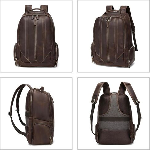 حقيبة ظهر للاب توب من الجلد المحبب بالكامل من هيسباري، لون بني، مقاس L، حقيبة ظهر للابتوب مقاس 16 انش, بني in Kuwait