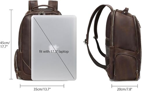 حقيبة ظهر للاب توب من الجلد المحبب بالكامل من هيسباري، لون بني، مقاس L، حقيبة ظهر للابتوب مقاس 16 انش, بني in Kuwait