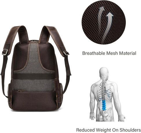 حقيبة ظهر للاب توب من الجلد المحبب بالكامل من هيسباري، لون بني، مقاس L، حقيبة ظهر للابتوب مقاس 16 انش, بني in Kuwait