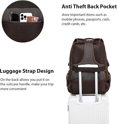 حقيبة ظهر للاب توب من الجلد المحبب بالكامل من هيسباري، لون بني، مقاس L، حقيبة ظهر للابتوب مقاس 16 انش, بني in Kuwait