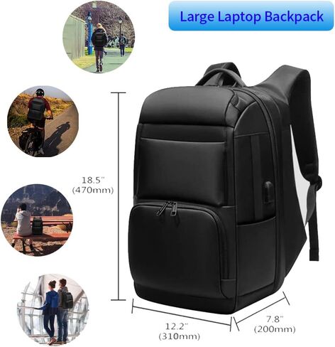 شنطة ظهر للاب توب للرجال متعددة الوظائف مقاس 15.6 انش مع منفذ شحن USB، شنطة سفر مقاومة للماء in Kuwait
