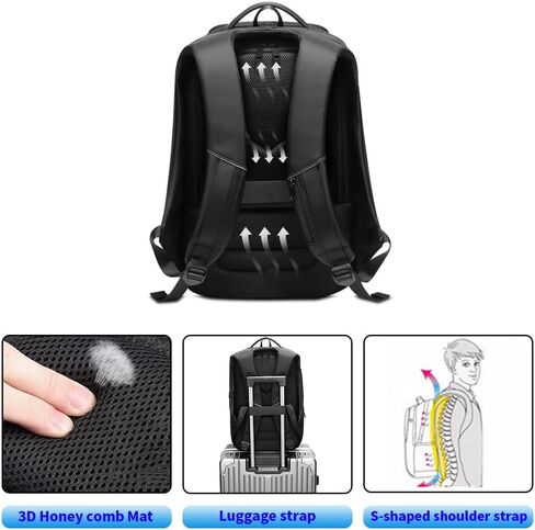 شنطة ظهر للاب توب للرجال متعددة الوظائف مقاس 15.6 انش مع منفذ شحن USB، شنطة سفر مقاومة للماء in Kuwait