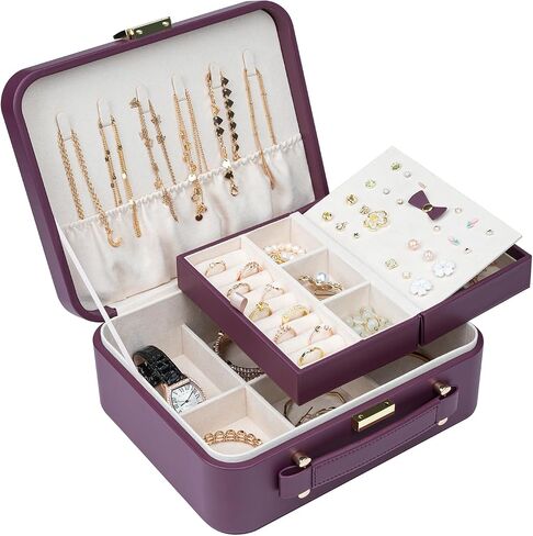 V-LAFUY Travel Jewelry Case Large, Jewelry Box Large Jewelry Travel Organizer Jewelry Case with Handle, Best Gift for women Girls, Grey in Kuwait