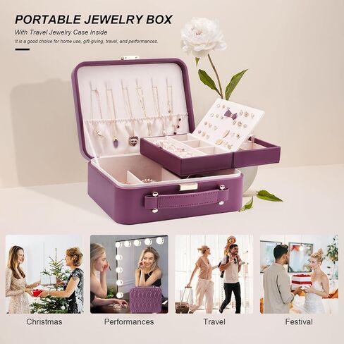 V-LAFUY Travel Jewelry Case Large, Jewelry Box Large Jewelry Travel Organizer Jewelry Case with Handle, Best Gift for women Girls, Grey in Kuwait