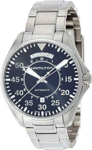 Hamilton Men's 'Khaki Aviation' Swiss Automatic Stainless Steel Dress Watch, Color:Silver-Toned (Model: H64615135) in Saudi Arabia