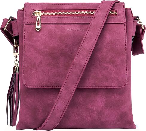 Roulens Crossbody Bag for Women, Leather Crossbody Purse Lightweight Medium Double Compartment Shoulder Bag with Tassel in Kuwait